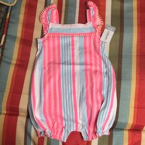 Nwt Carters Hot pink, blue and white stripe romper